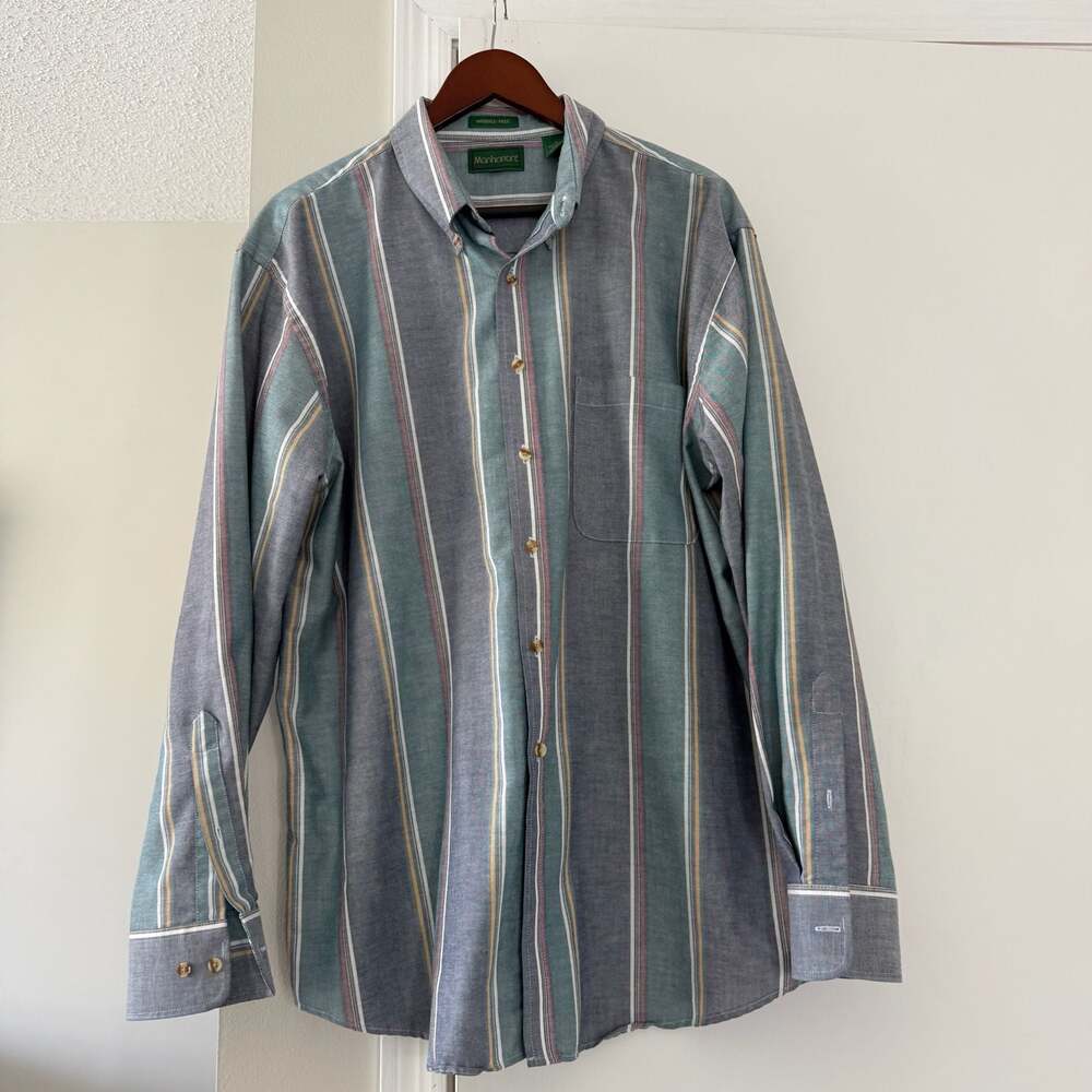 Vintage Manhattan Wrinkle-Free Striped Button Down Shirt XL Retro